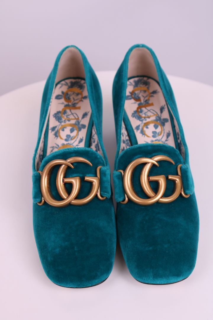 Gucci GG Velvet Heels Turquoise 35