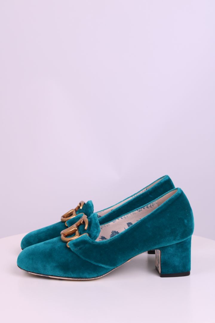Gucci GG Velvet Heels Turquoise 35