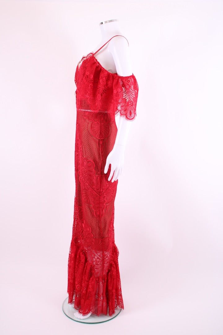 Rasario Frill Shoulder Dress Red 42