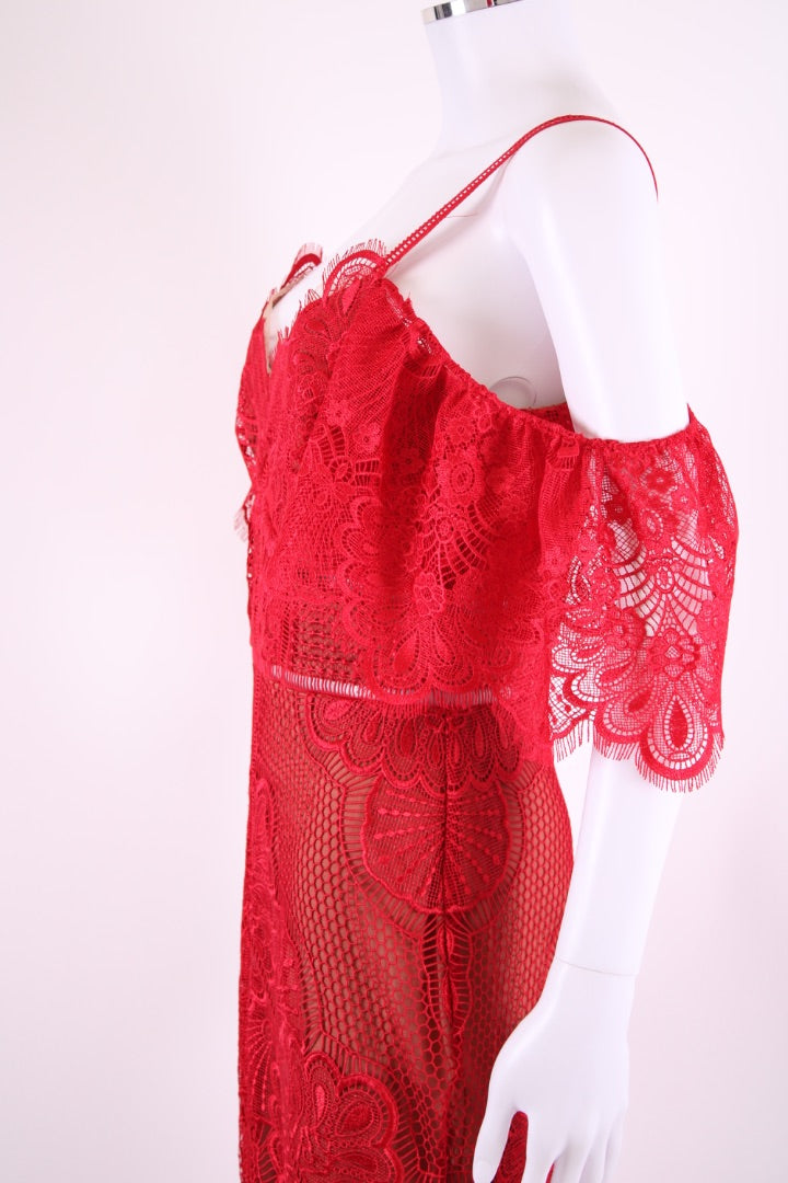 Rasario Frill Shoulder Dress Red 42