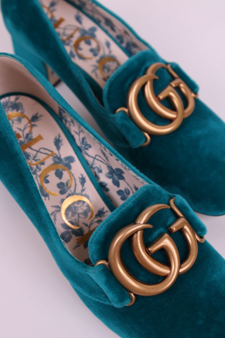 Gucci GG Velvet Heels Turquoise 35