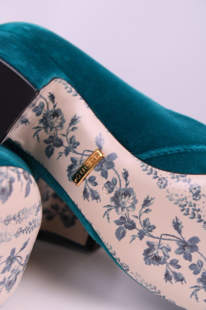 Gucci GG Velvet Heels Turquoise 35