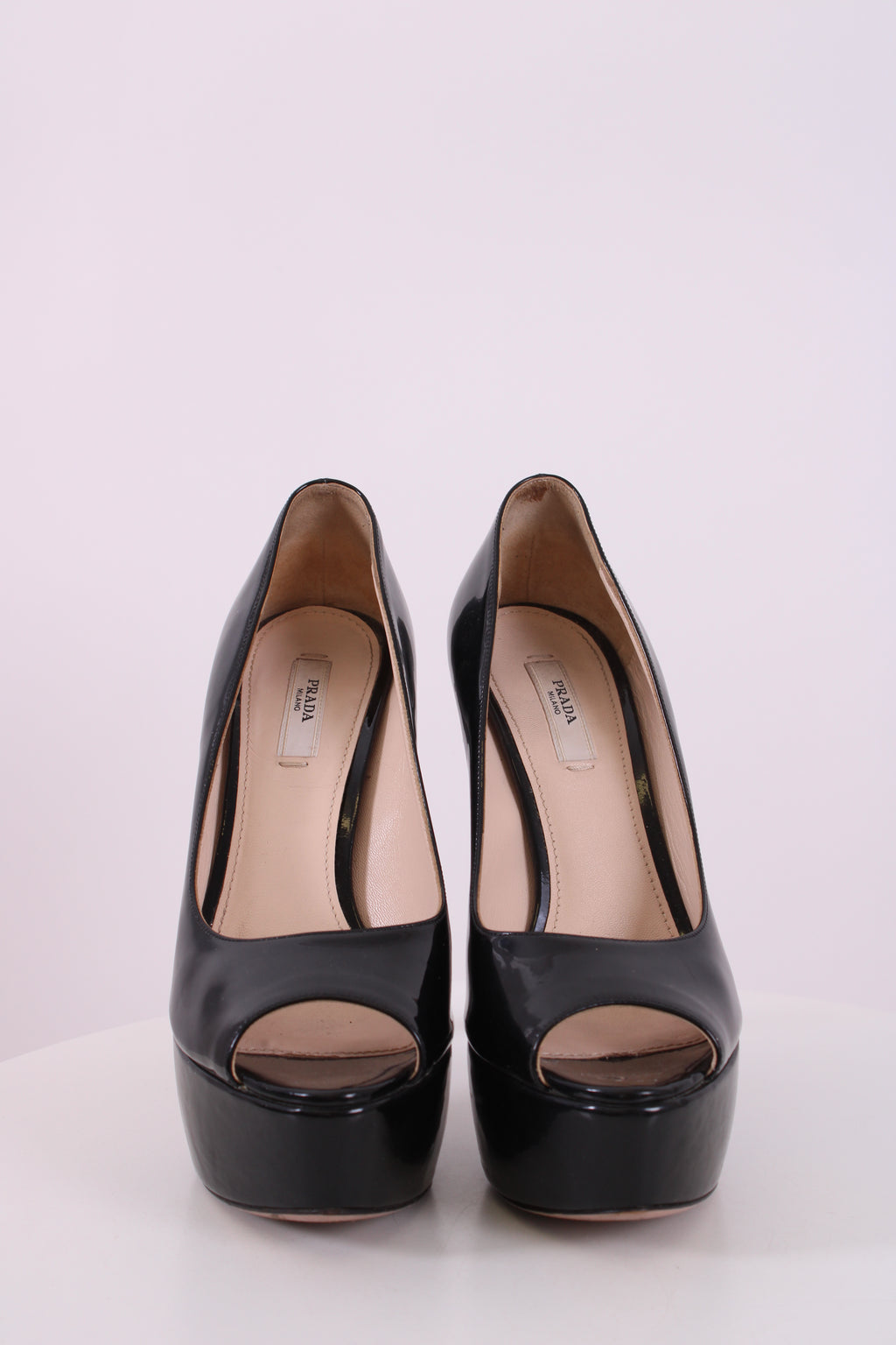 Prada Black Patent Peep Toe Black