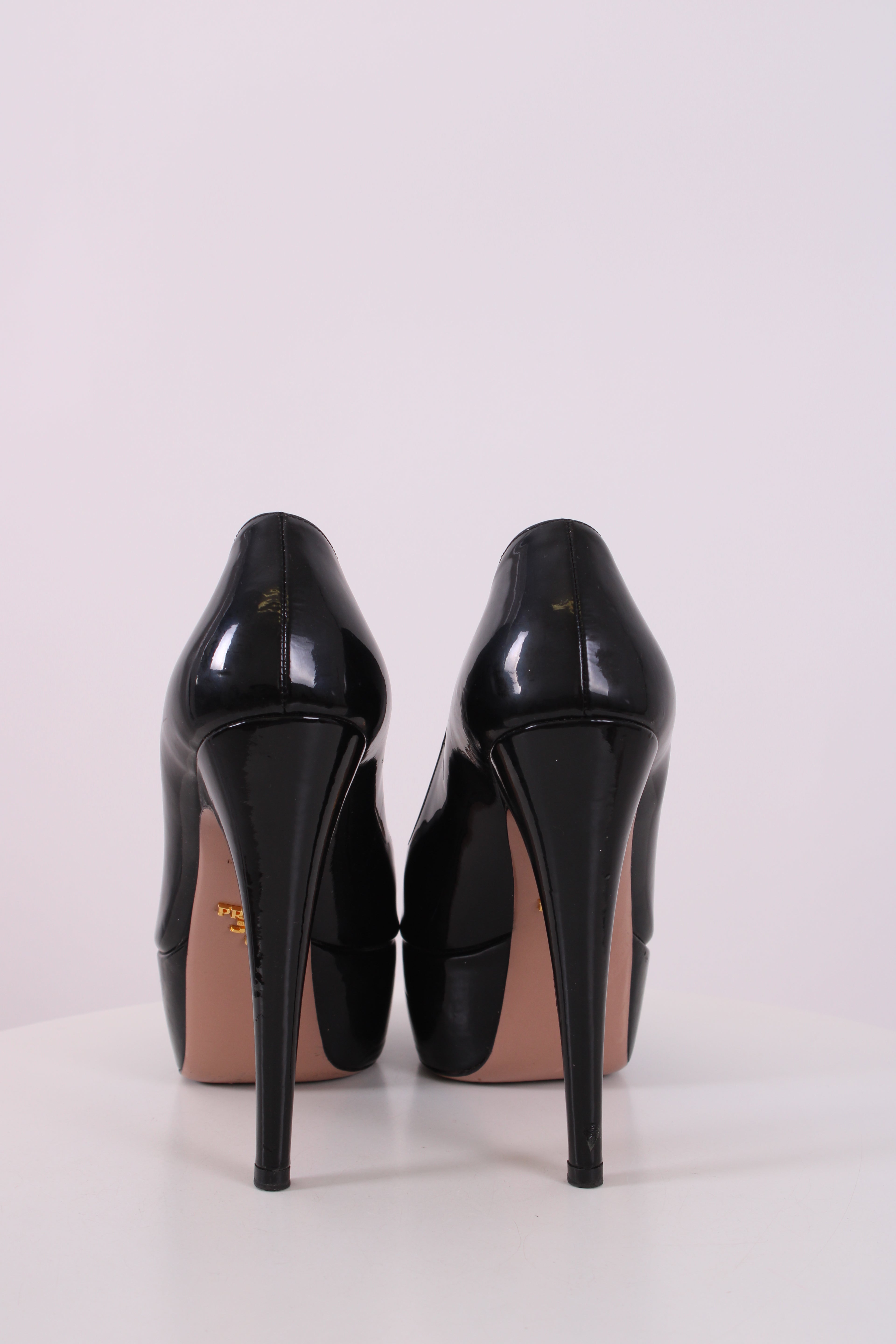 Prada Black Patent Peep Toe Black