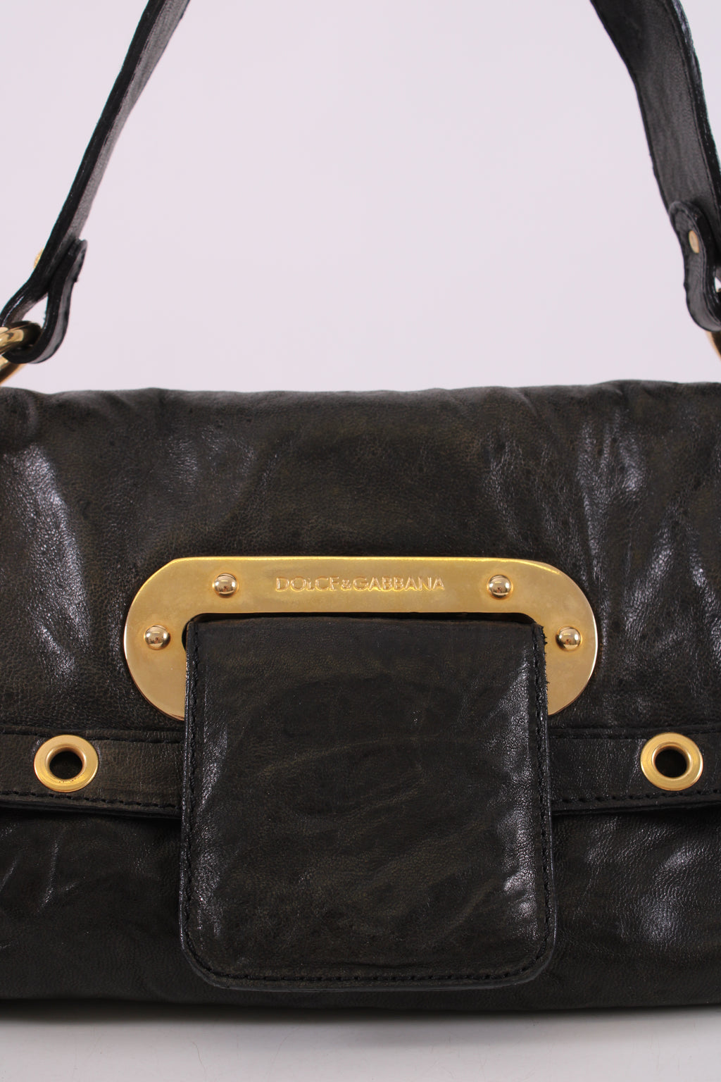 Dolce & Gabbana Leather shoulder bag gold detailing Black Small