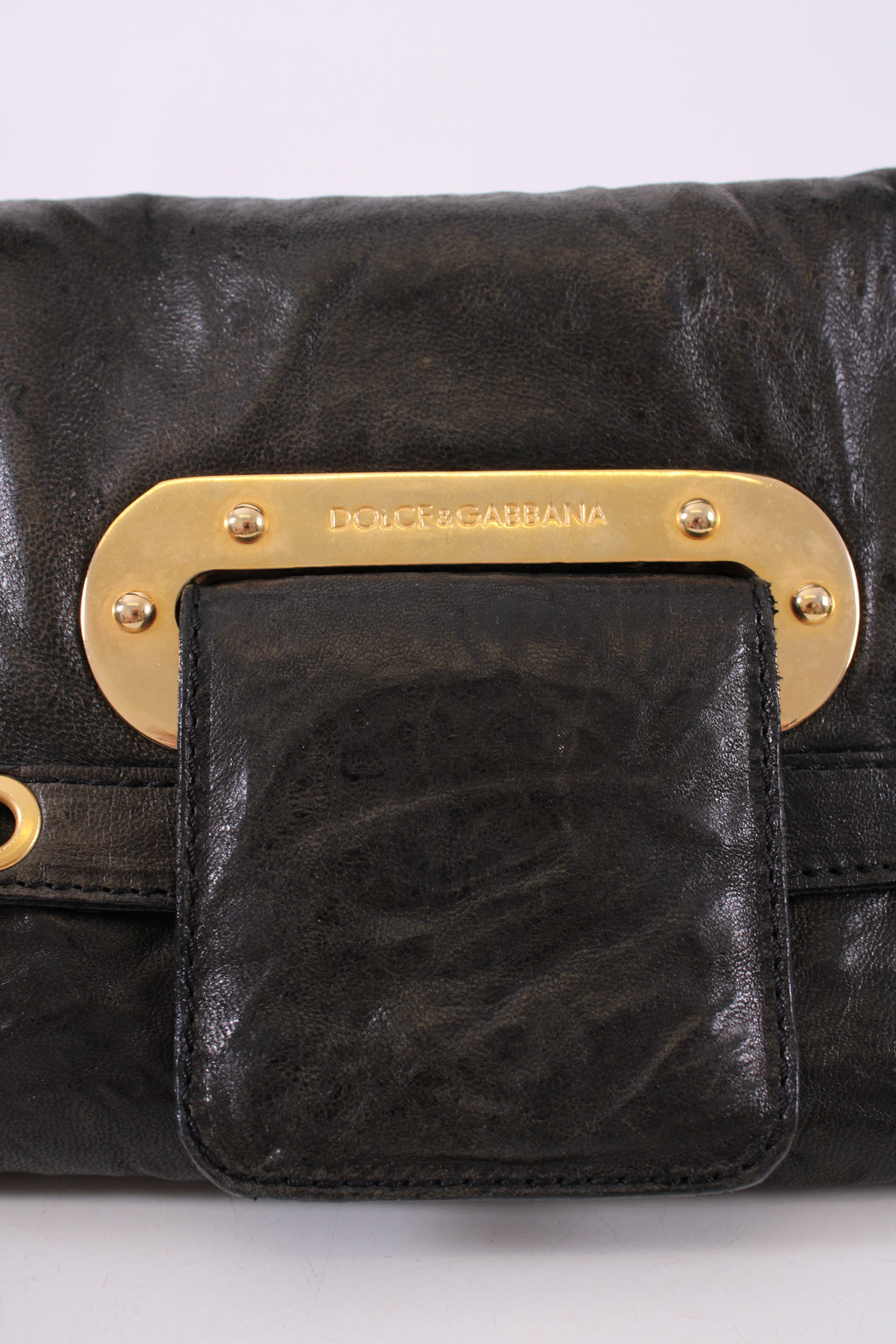 Dolce & Gabbana Leather shoulder bag gold detailing Black Small