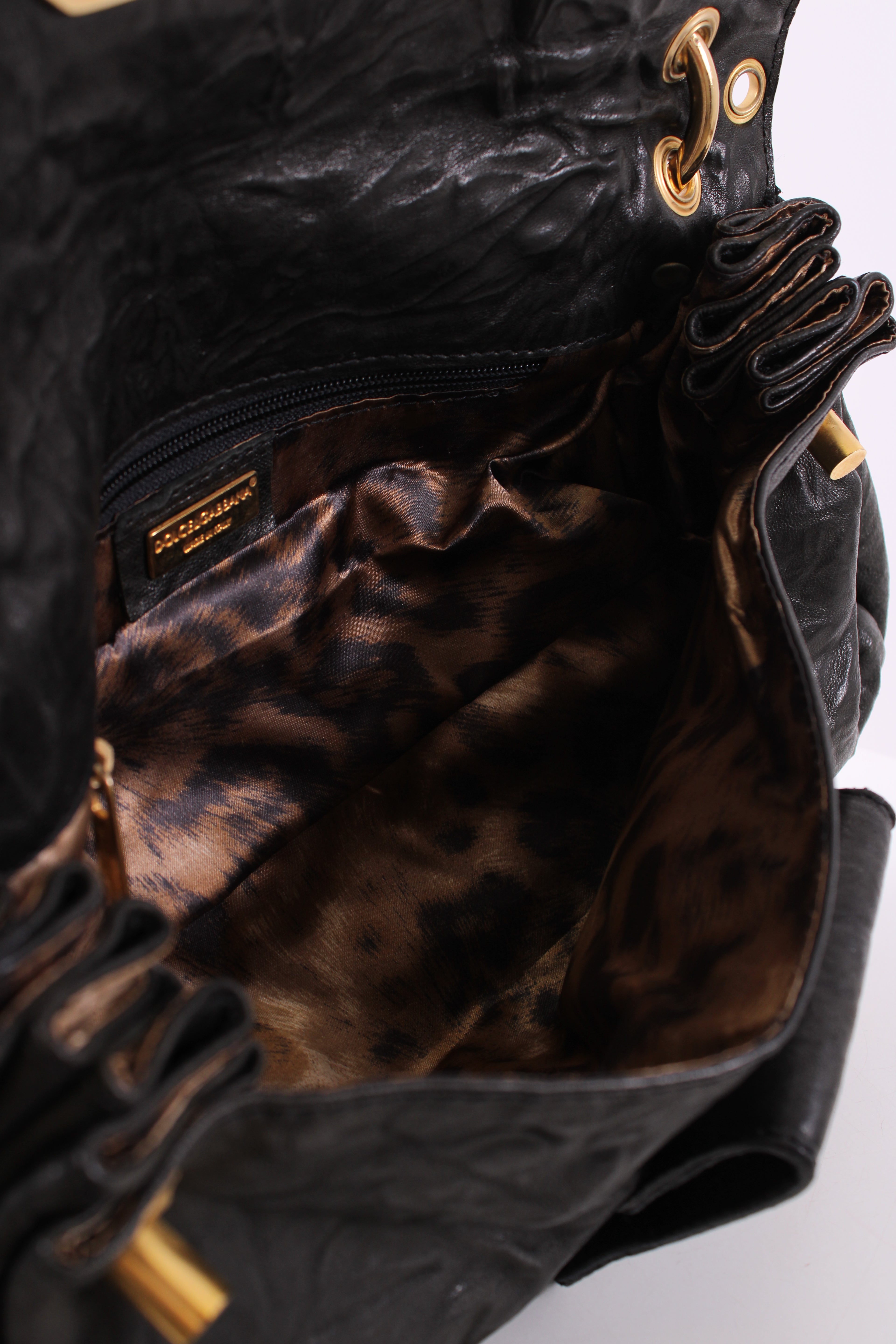 Dolce & Gabbana Leather shoulder bag gold detailing Black Small