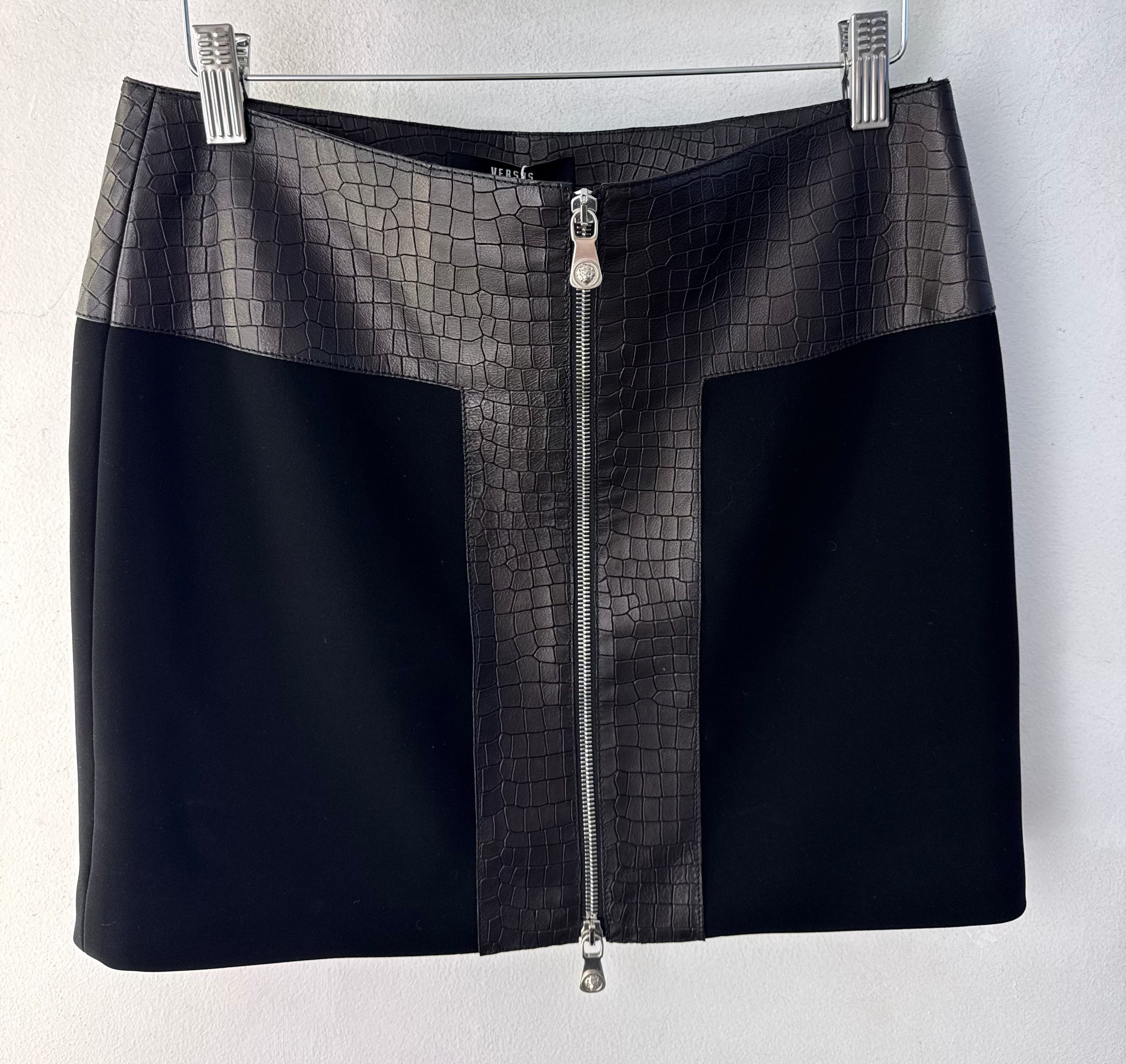 Versus Versace Faux Leather Croc Embossed Skirt Black 8