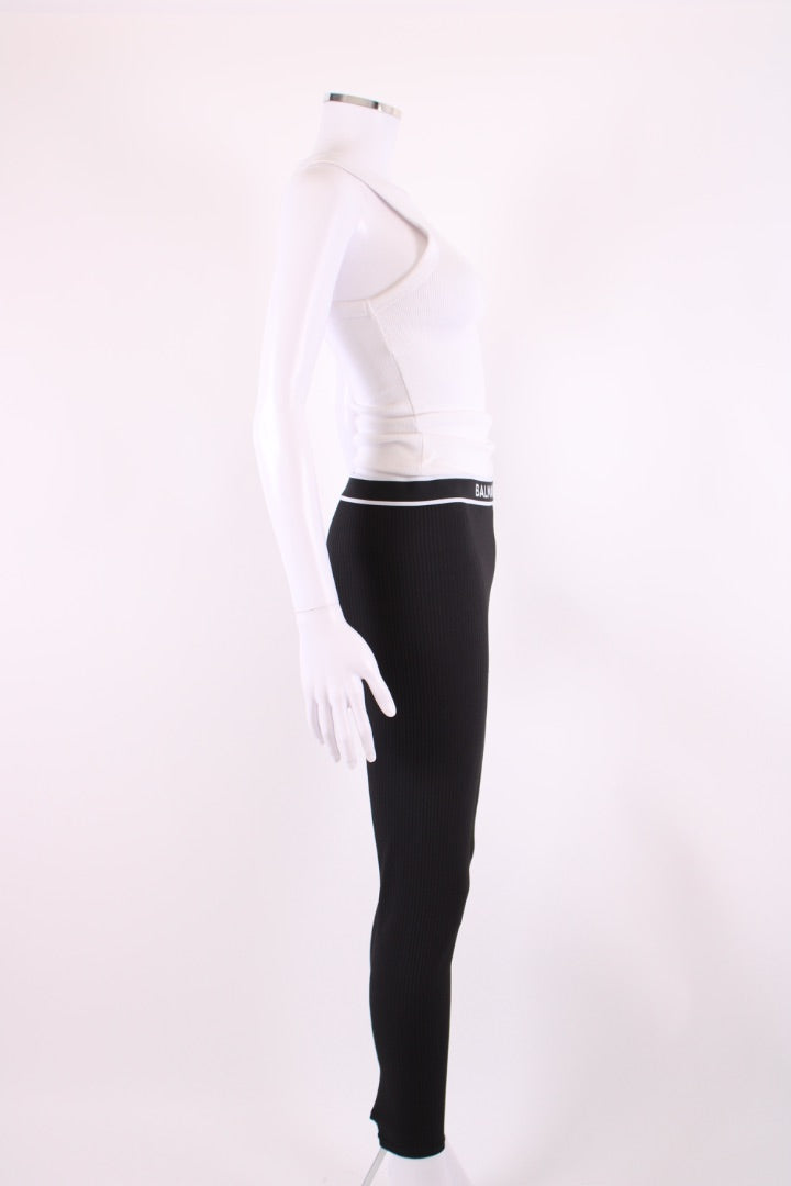 Balmain Logo Waist Band Ribbed Leggings Black/ White 12