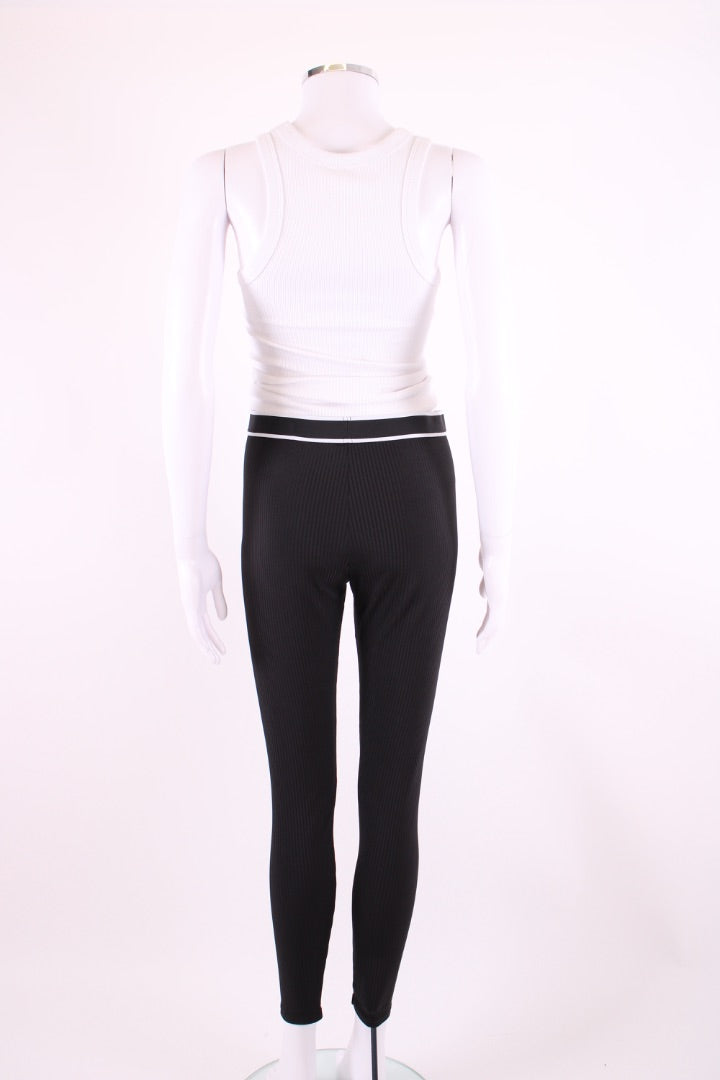 Balmain Logo Waist Band Ribbed Leggings Black/ White 12