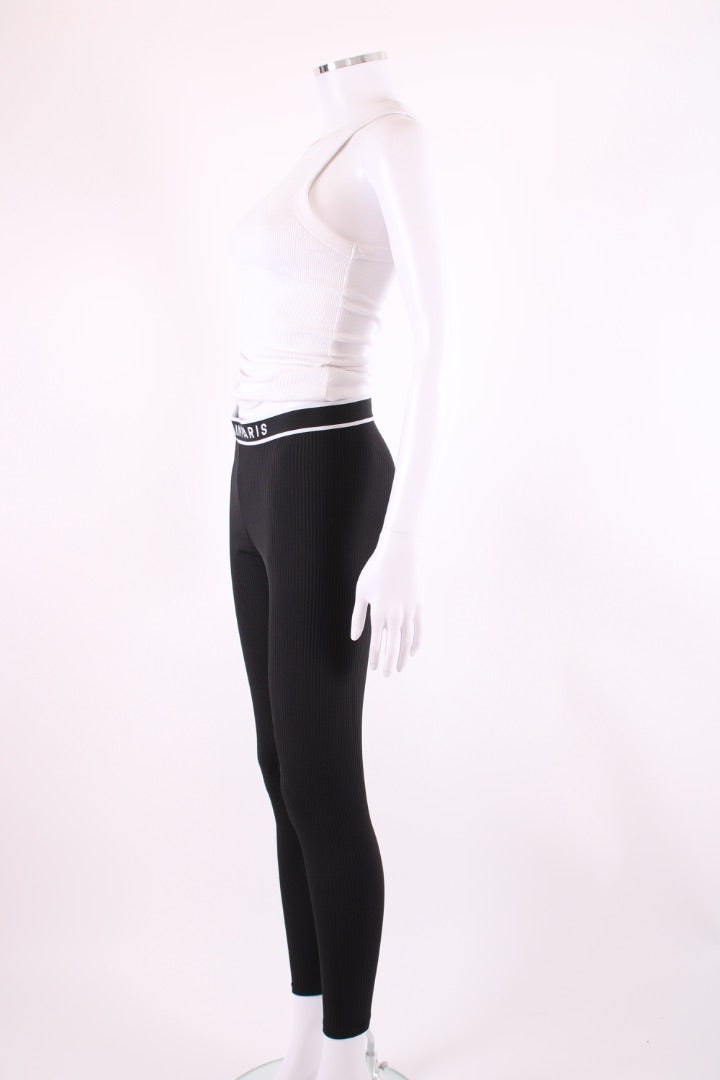 Balmain Logo Waist Band Ribbed Leggings Black/ White 12