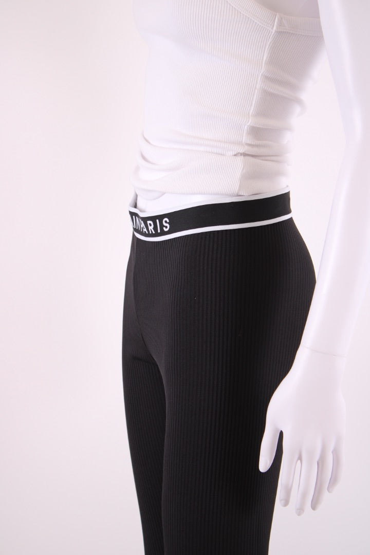 Balmain Logo Waist Band Ribbed Leggings Black/ White 12