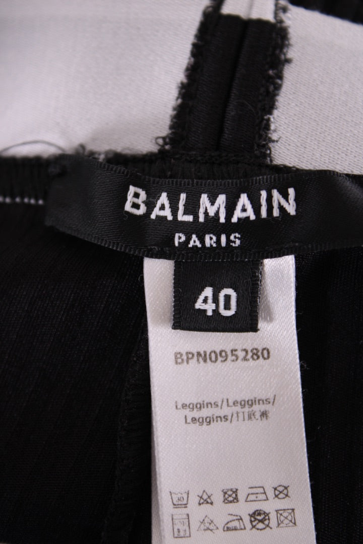 Balmain Logo Waist Band Ribbed Leggings Black/ White 12