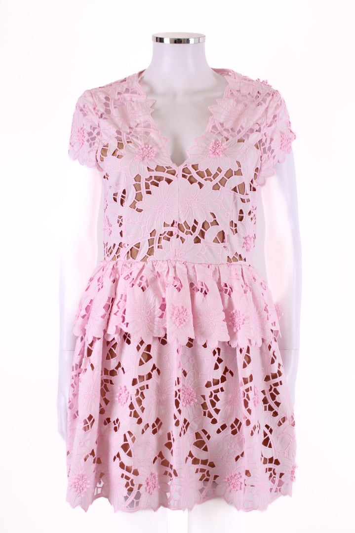 Self Portrait S/S Floral Lace Dress Pink/ White 12