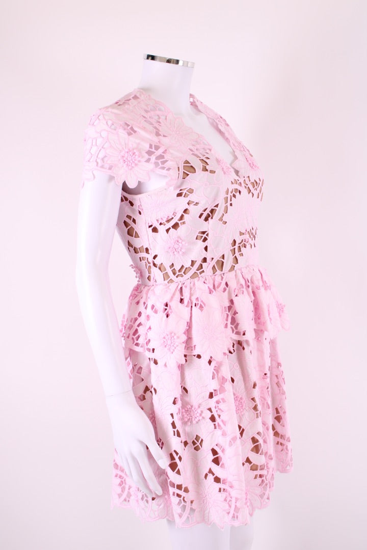 Self Portrait S/S Floral Lace Dress Pink/ White 12
