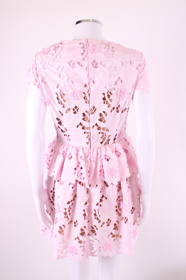 Self Portrait S/S Floral Lace Dress Pink/ White 12