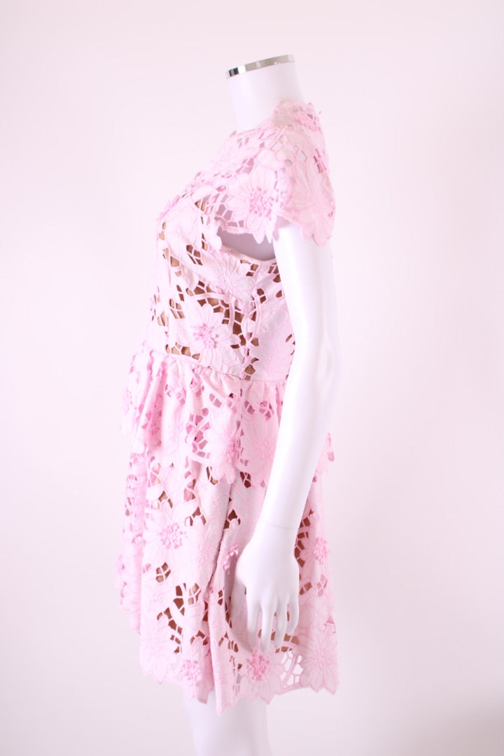 Self Portrait S/S Floral Lace Dress Pink/ White 12
