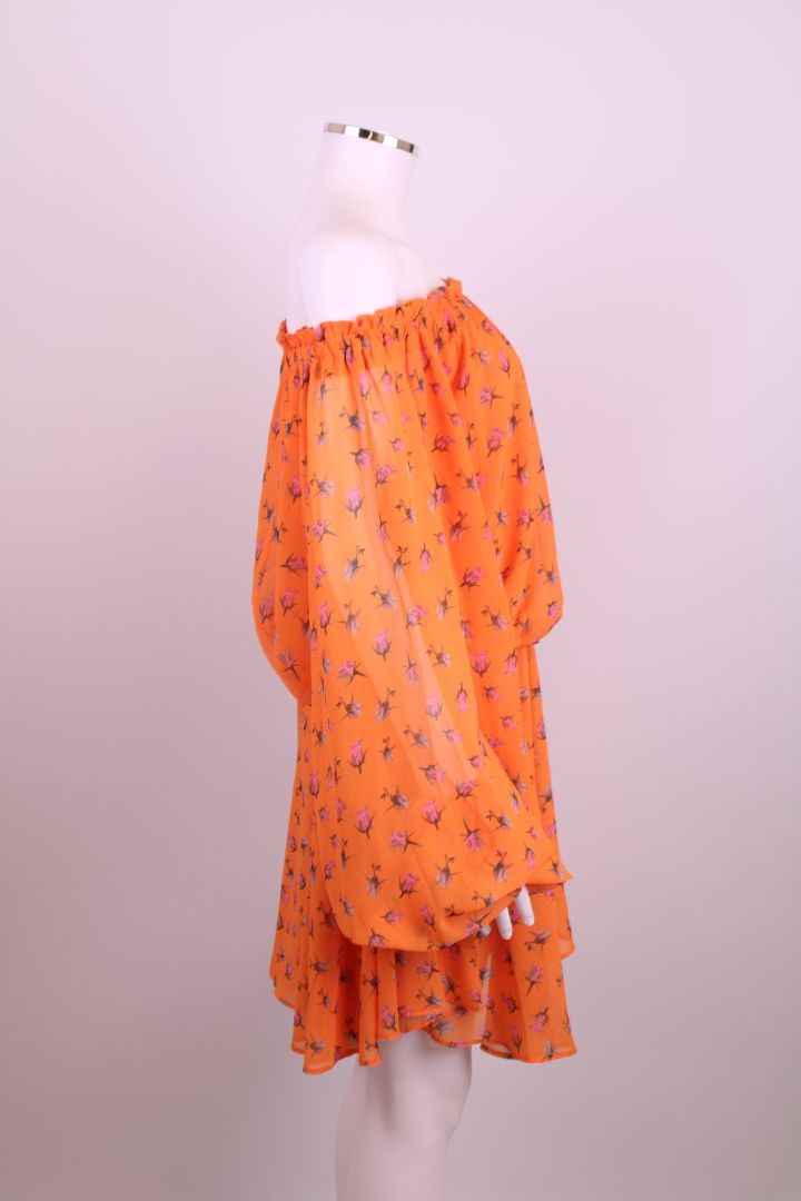 Rotate Birger Christensen Floral Puff Sleeve Dress Orange/ Pink 8