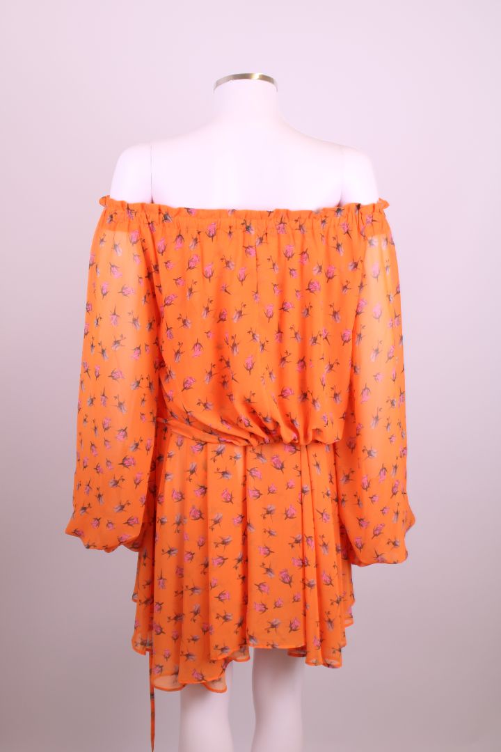 Rotate Birger Christensen Floral Puff Sleeve Dress Orange/ Pink 8