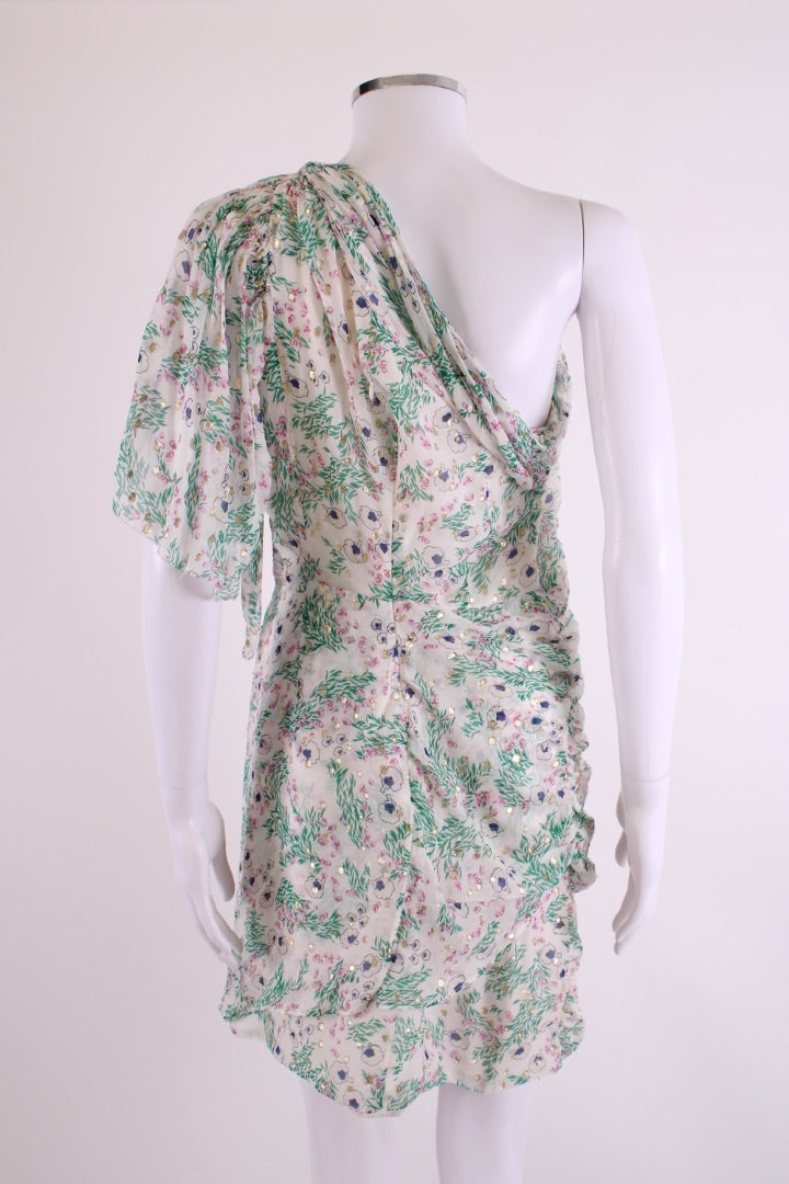 Isabel Marant One Shoulder Floral Dress White/ Green 16