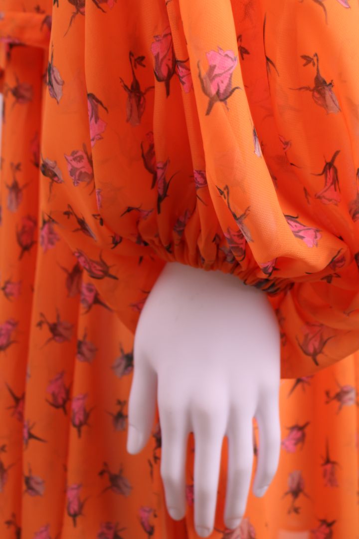 Rotate Birger Christensen Floral Puff Sleeve Dress Orange/ Pink 8