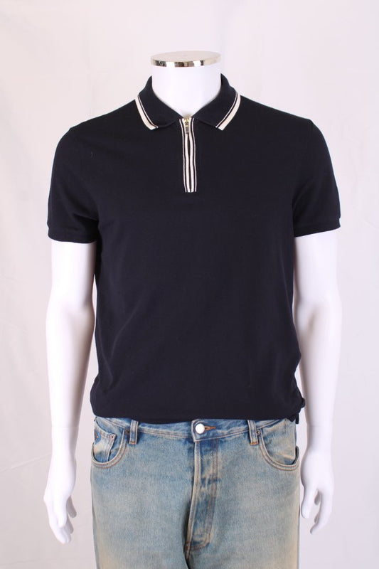 Loro Piana S/S Half Zip Polo Top Navy/ White M