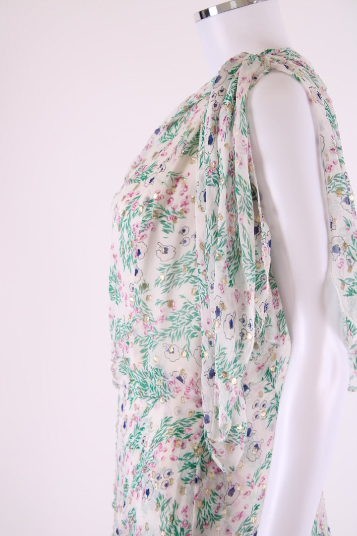 Isabel Marant One Shoulder Floral Dress White/ Green 16