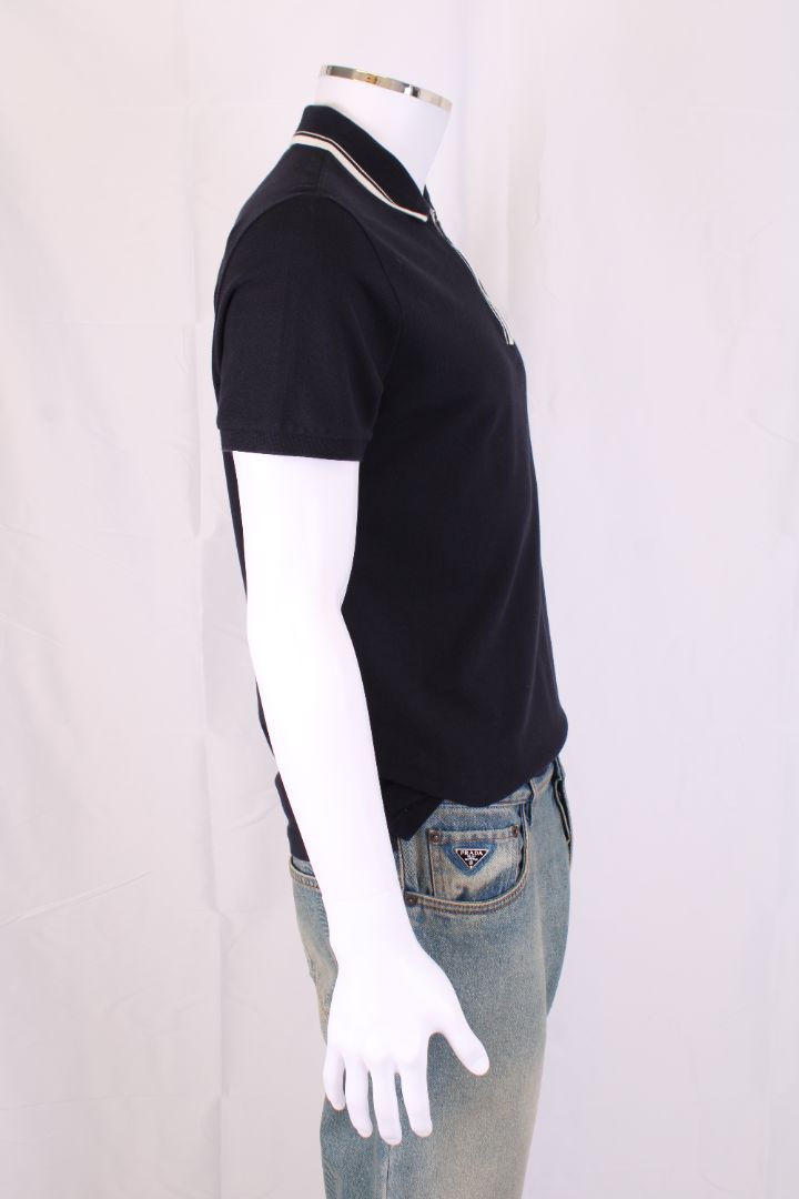 Loro Piana S/S Half Zip Polo Top Navy/ White M