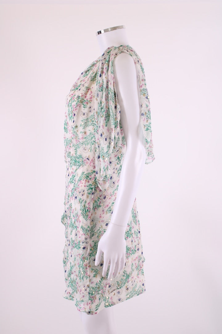 Isabel Marant One Shoulder Floral Dress White/ Green 16