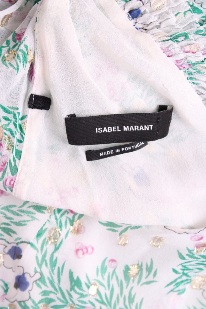 Isabel Marant One Shoulder Floral Dress White/ Green 16