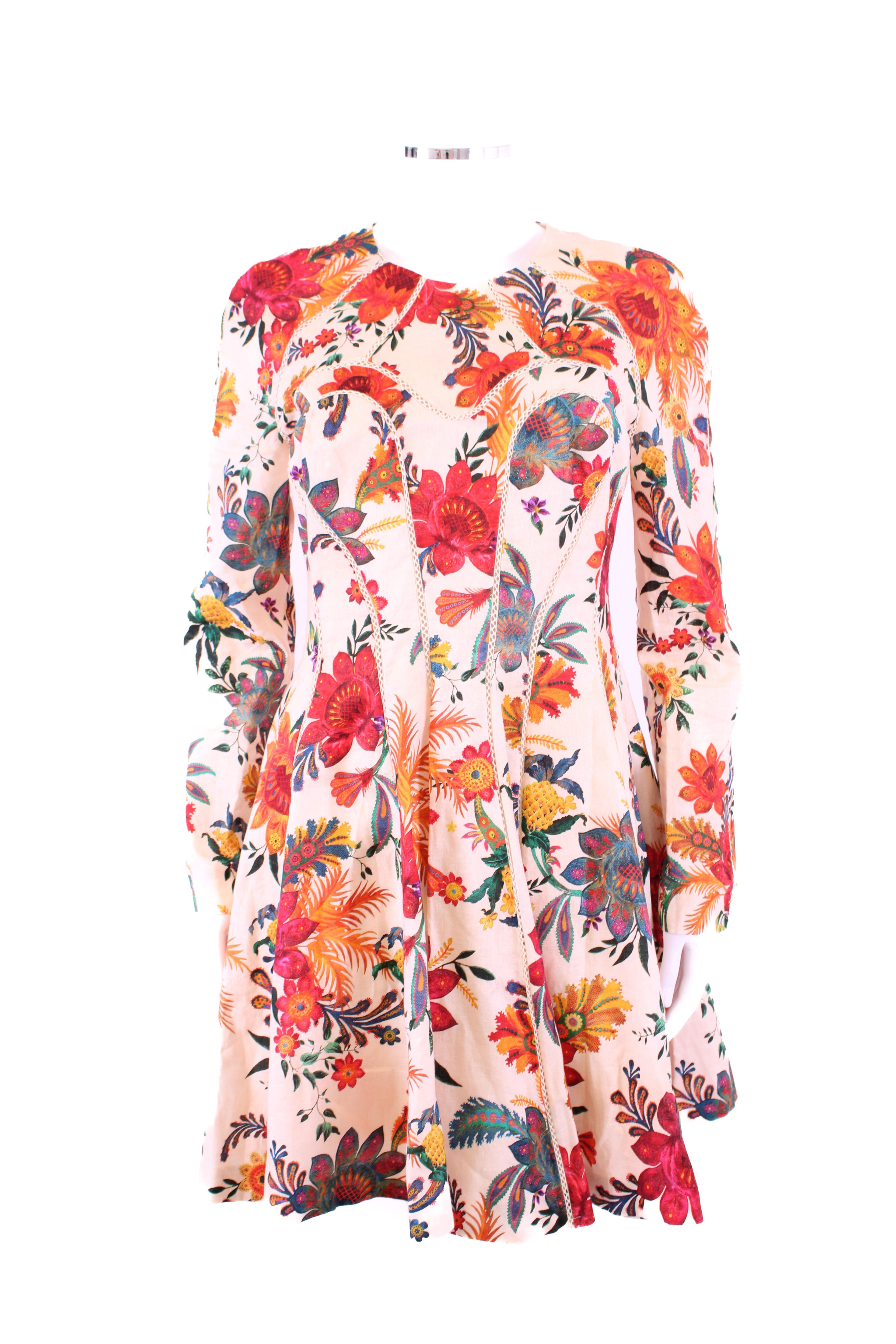 Zimmermann L/S Floral Dress Cream/ Orange S