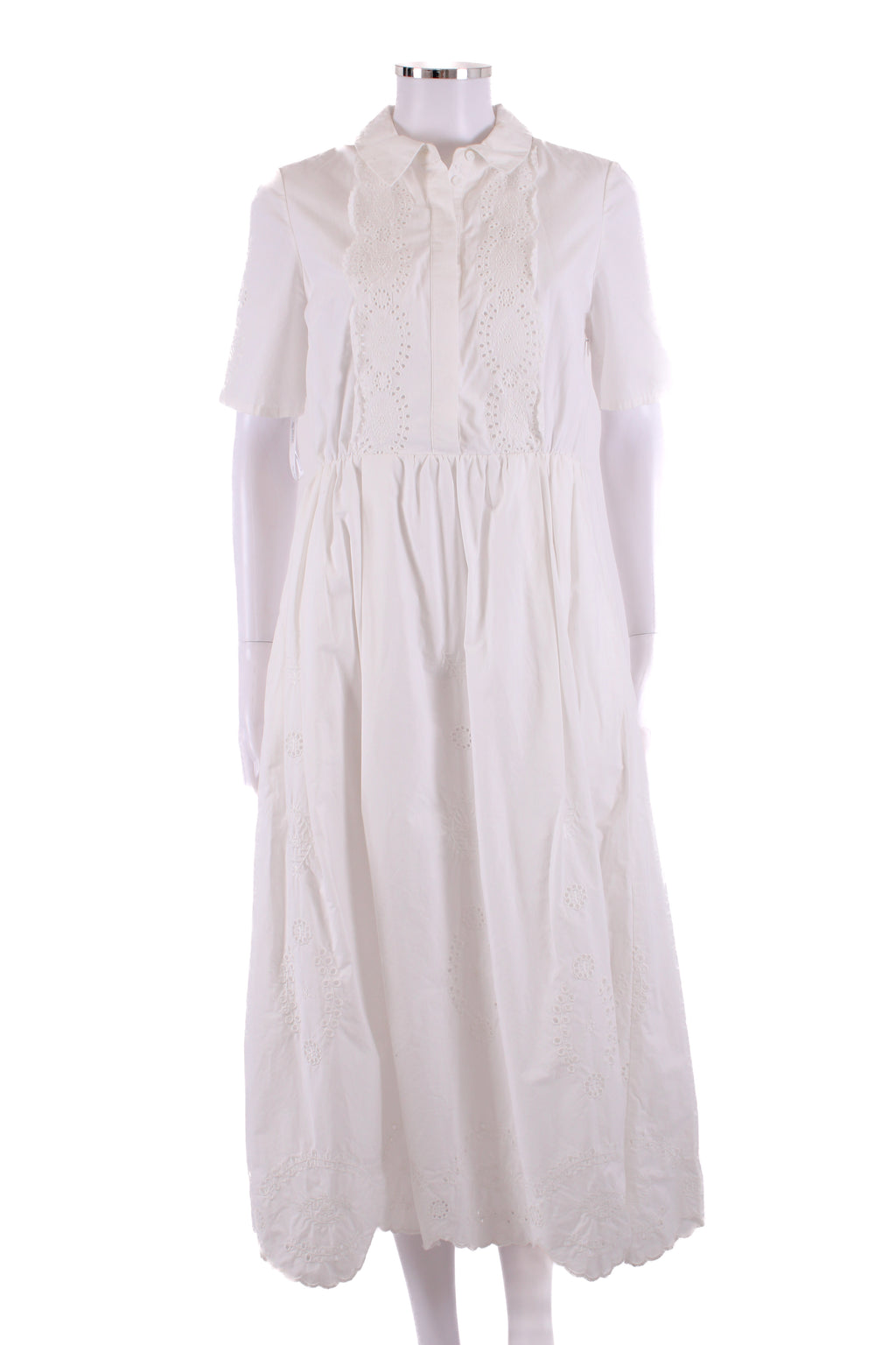 Self Portrait S/S Broderie Anglaise Trim Dress White 10