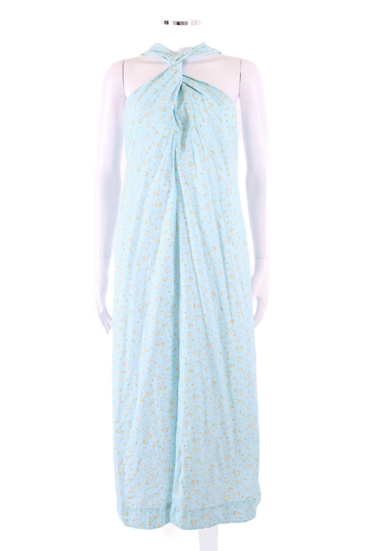 Ganni S/S Floral Twist Halter Dress Blue/ Yellow 10