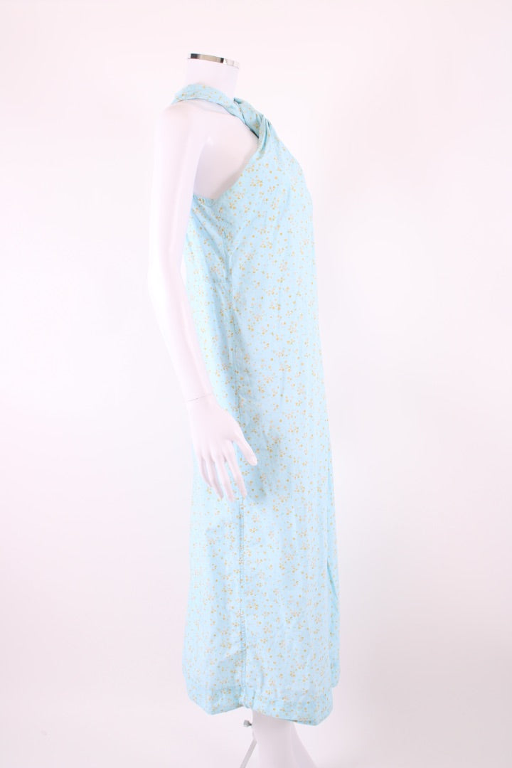Ganni S/S Floral Twist Halter Dress Blue/ Yellow 10