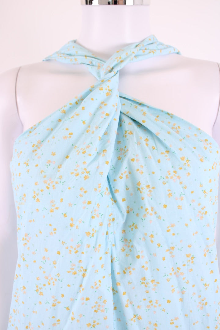 Ganni S/S Floral Twist Halter Dress Blue/ Yellow 10