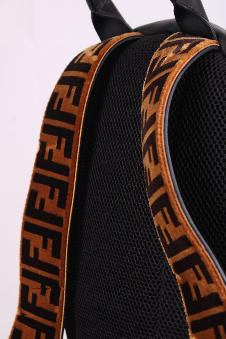 Fendi Selleria Tapestry FF Strap Backpack Black