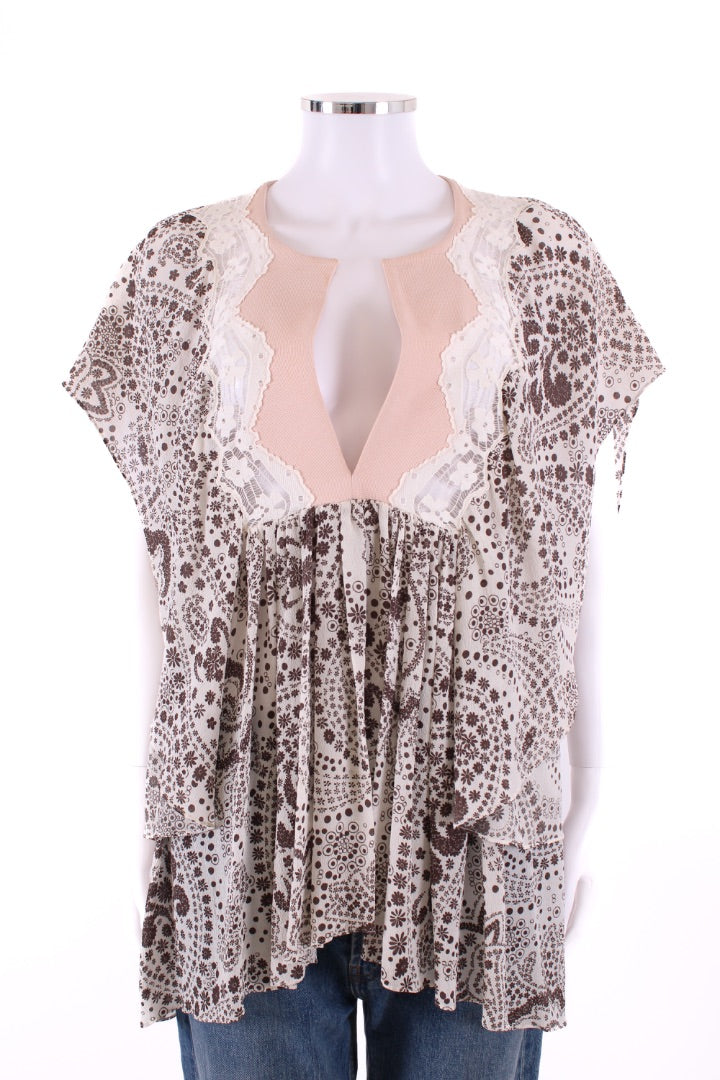 Chloe S/S Floral Blouse Cream / Brown 12