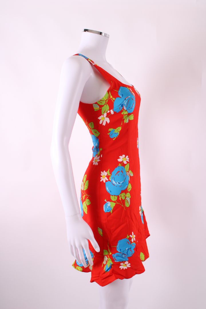 DE LA VALI Floral Strappy Mini Dress Red 6
