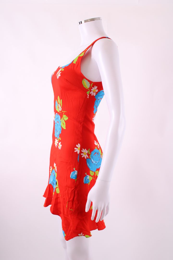 DE LA VALI Floral Strappy Mini Dress Red 6