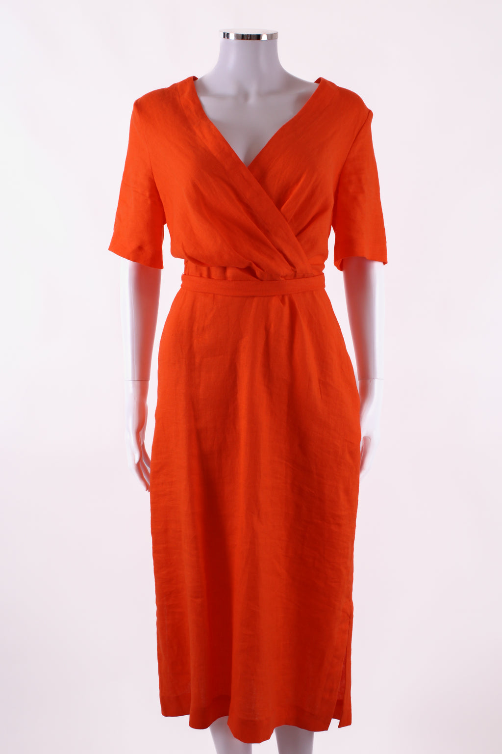 Jaeger Linen Midi Dress Orange 12