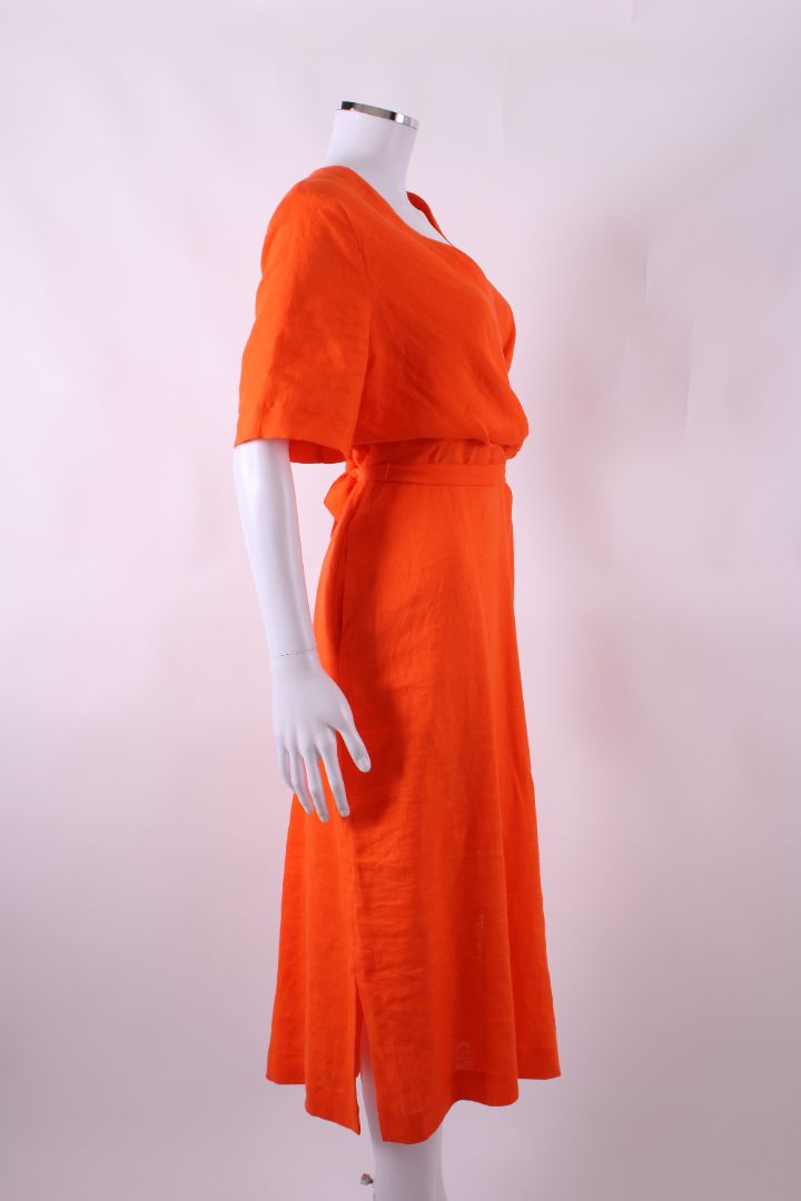 Jaeger Linen Midi Dress Orange 12