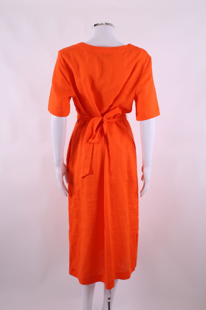 Jaeger Linen Midi Dress Orange 12