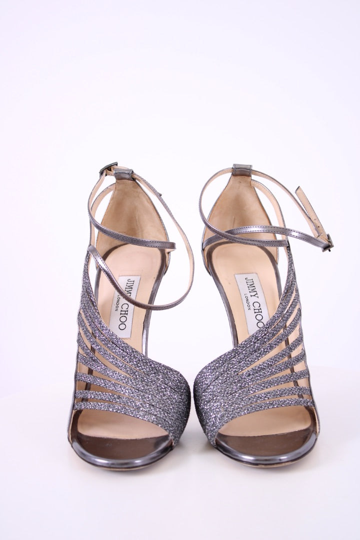 Jimmy Choo Glitter Trim Heels Silver 38