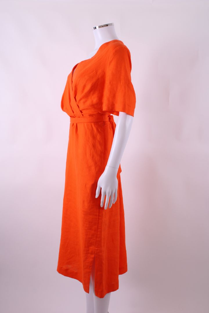 Jaeger Linen Midi Dress Orange 12
