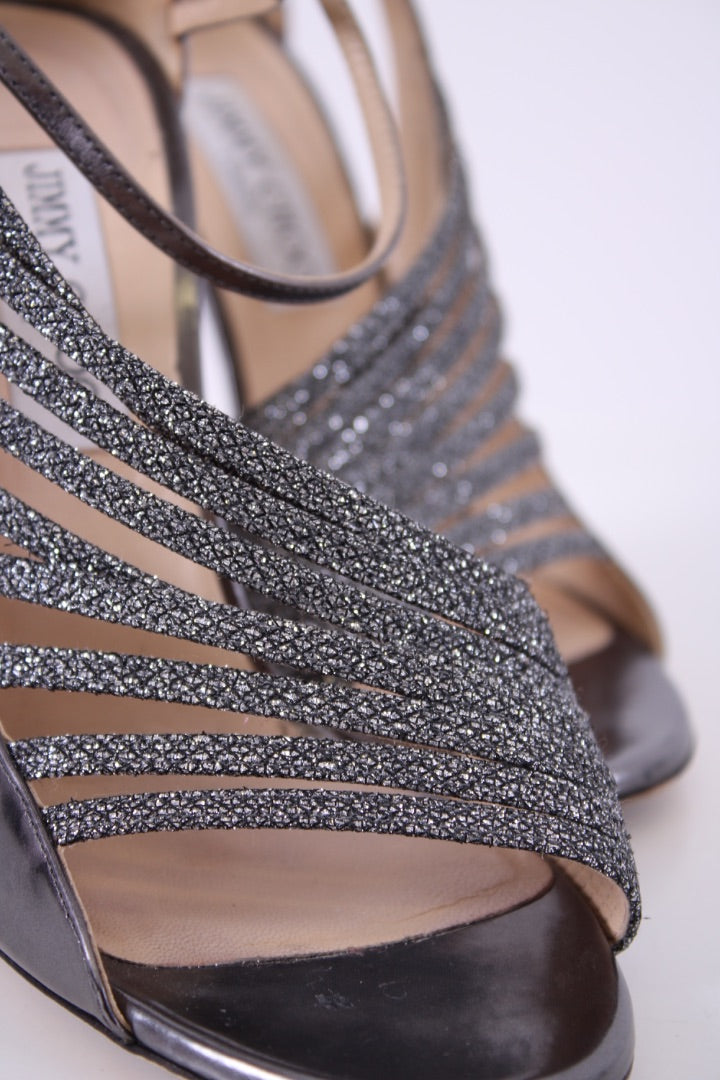 Jimmy Choo Glitter Trim Heels Silver 38