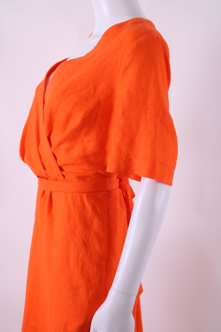 Jaeger Linen Midi Dress Orange 12