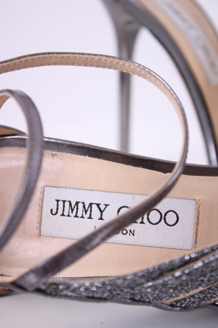Jimmy Choo Glitter Trim Heels Silver 38
