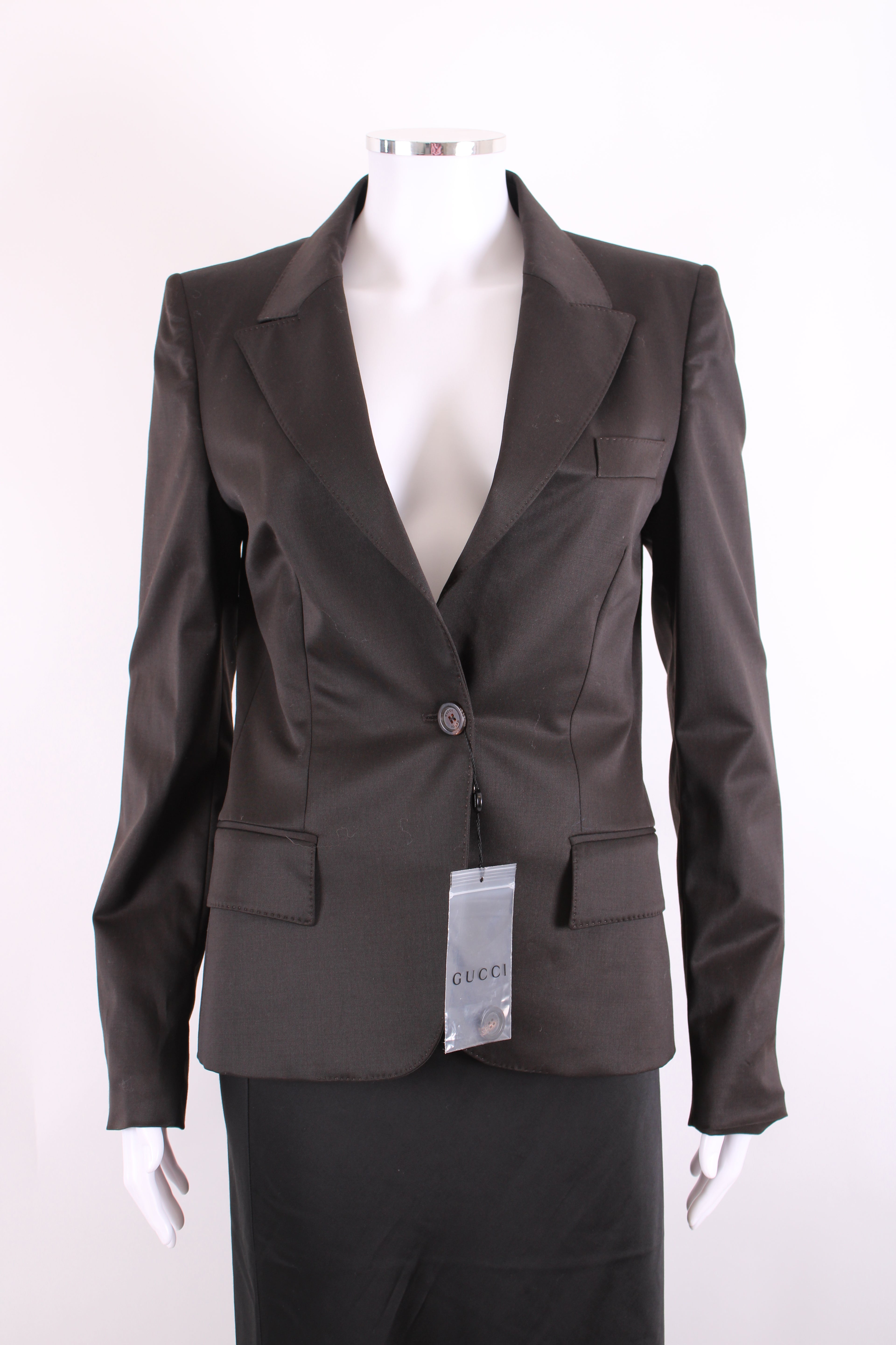 Gucci Single Breasted Blazer Dark Brown S