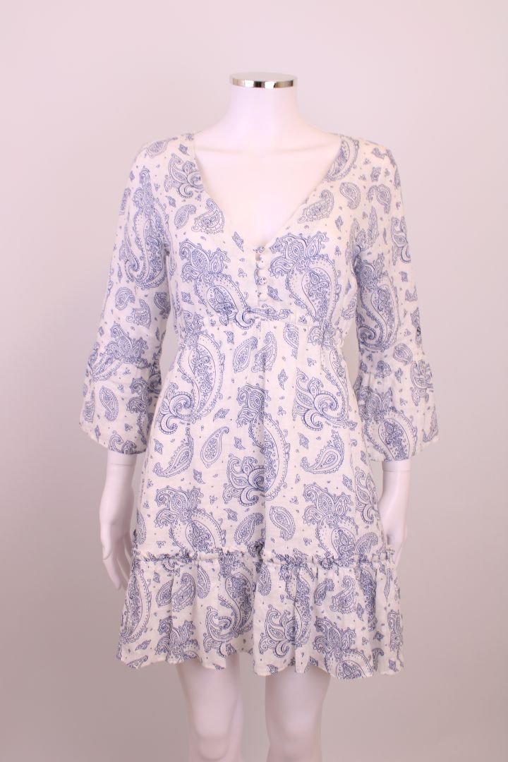 MC2 Saint Barth L/S Paisley Print Dress White/ Blue XS