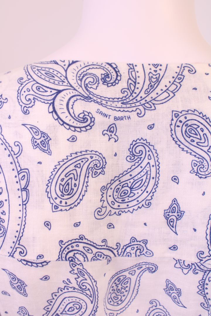 MC2 Saint Barth L/S Paisley Print Dress White/ Blue XS